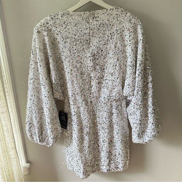 Retrofete Aubrielle Sequin Chiffon Mini Dress - White Silver - Picture 5 of 8